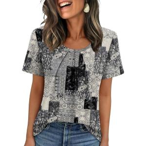 image:imageWIHOLL Women T Shirts Pleated Short Sleeve Tops Business Casual Dressy BlousesPrint 09