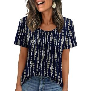 image:imageWIHOLL Women T Shirts Pleated Short Sleeve Tops Business Casual Dressy BlousesPrint 10