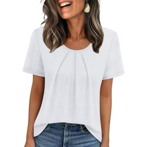 image:imageWIHOLL Women T Shirts Pleated Short Sleeve Tops Business Casual Dressy BlousesWhite