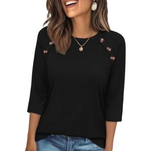 image:imageWIHOLL Womens Blouses Dressy Casual 34 Length Sleeve Tops Spring Summer Shirts Business Casual Outfits VacationBlack