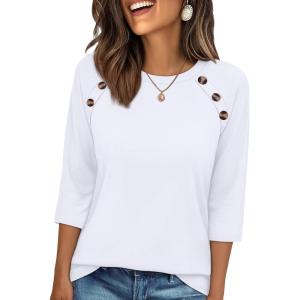 image:imageWIHOLL Womens Blouses Dressy Casual 34 Length Sleeve Tops Spring Summer Shirts Business Casual Outfits VacationClassic White