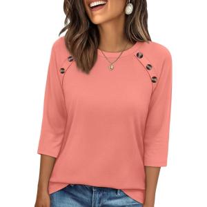 image:imageWIHOLL Womens Blouses Dressy Casual 34 Length Sleeve Tops Spring Summer Shirts Business Casual Outfits VacationCoral
