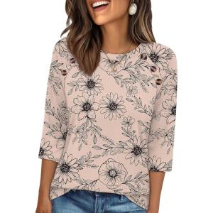 image:imageWIHOLL Womens Blouses Dressy Casual 34 Length Sleeve Tops Spring Summer Shirts Business Casual Outfits VacationFloral Apricot