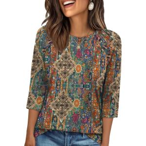 image:imageWIHOLL Womens Blouses Dressy Casual 34 Length Sleeve Tops Spring Summer Shirts Business Casual Outfits VacationFloral Boho