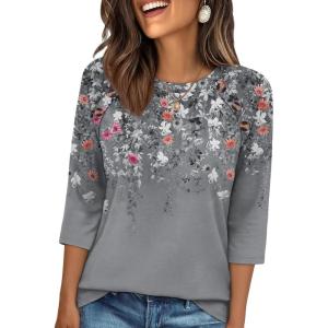 image:imageWIHOLL Womens Blouses Dressy Casual 34 Length Sleeve Tops Spring Summer Shirts Business Casual Outfits VacationFloral Grey