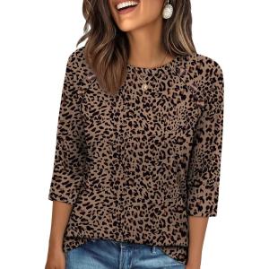 image:imageWIHOLL Womens Blouses Dressy Casual 34 Length Sleeve Tops Spring Summer Shirts Business Casual Outfits VacationPattern Leopard