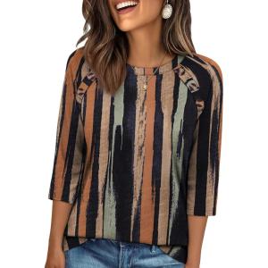 image:imageWIHOLL Womens Blouses Dressy Casual 34 Length Sleeve Tops Spring Summer Shirts Business Casual Outfits VacationPattern Striped