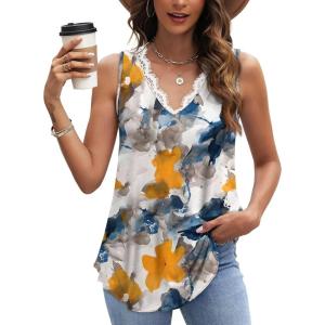 image:imageWIHOLL Womens Loose Fit V Neck Lace Sleeveless Summer Tank TopSmulti Teal