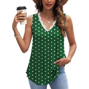 image:imageWIHOLL Womens Loose Fit V Neck Lace Sleeveless Summer Tank TopUgreen Polka Dots