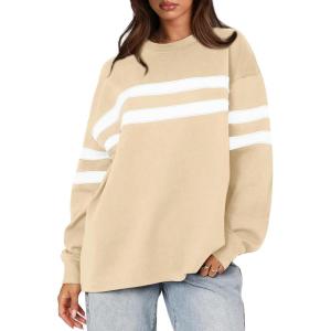 image:imageWIHOLL Womens Oversized Sweatshirts Casual Crewneck Long Sleeve Tops Comfy Striped Shirts Fall Fashion Pullover 2024Apricot