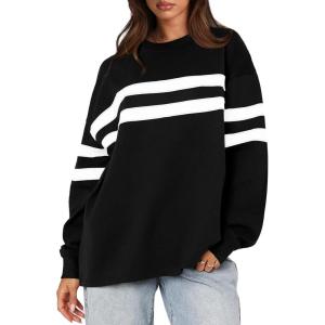 image:imageWIHOLL Womens Oversized Sweatshirts Casual Crewneck Long Sleeve Tops Comfy Striped Shirts Fall Fashion Pullover 2024Black