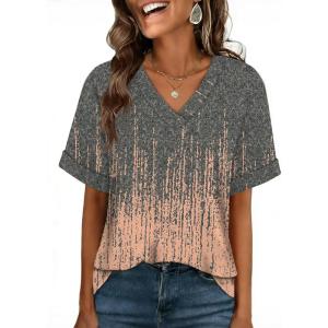 image:imageWIHOLL Womens Oversized V Neck Tshirts Plus Size Summer Tops 2026 Short Rolled Sleeve Shirts Dressy Casual Blouses S4XLPrint 01