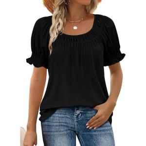 image:imageWIHOLL Womens Short Sleeve Square Neck Summer Tops Dressy Casual Blouses Trendy Clothes 2026A  Black