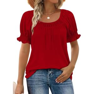 image:imageWIHOLL Womens Short Sleeve Square Neck Summer Tops Dressy Casual Blouses Trendy Clothes 2026A  Red