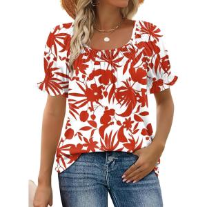 image:imageWIHOLL Womens Short Sleeve Square Neck Summer Tops Dressy Casual Blouses Trendy Clothes 2026B  Floral Print