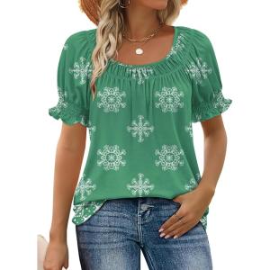 image:imageWIHOLL Womens Short Sleeve Square Neck Summer Tops Dressy Casual Blouses Trendy Clothes 2026B  Mint Green Print