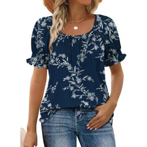 image:imageWIHOLL Womens Short Sleeve Square Neck Summer Tops Dressy Casual Blouses Trendy Clothes 2026B  Navy Floral