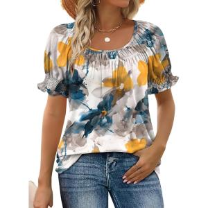 image:imageWIHOLL Womens Short Sleeve Square Neck Summer Tops Dressy Casual Blouses Trendy Clothes 2026B  Print a