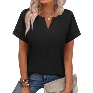 image:imageWIHOLL Womens Summer Tops 2026 Short Sleeve V Neck T Shirts Fashion Beach Vacation Clothes Business Casual OutfitsBlack