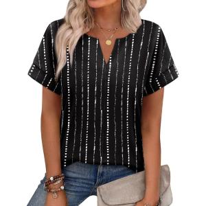 image:imageWIHOLL Womens Summer Tops 2026 Short Sleeve V Neck T Shirts Fashion Beach Vacation Clothes Business Casual OutfitsBlack Striped White