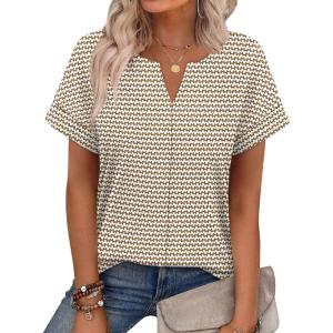image:imageWIHOLL Womens Summer Tops 2026 Short Sleeve V Neck T Shirts Fashion Beach Vacation Clothes Business Casual OutfitsBrown White