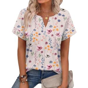 image:imageWIHOLL Womens Summer Tops 2026 Short Sleeve V Neck T Shirts Fashion Beach Vacation Clothes Business Casual OutfitsFloral
