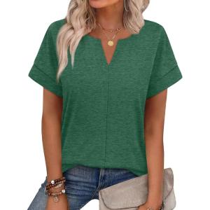 image:imageWIHOLL Womens Summer Tops 2026 Short Sleeve V Neck T Shirts Fashion Beach Vacation Clothes Business Casual OutfitsGreen