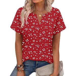 image:imageWIHOLL Womens Summer Tops 2026 Short Sleeve V Neck T Shirts Fashion Beach Vacation Clothes Business Casual OutfitsRed White Dot