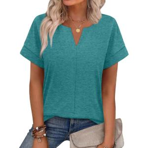 image:imageWIHOLL Womens Summer Tops 2026 Short Sleeve V Neck T Shirts Fashion Beach Vacation Clothes Business Casual OutfitsTurquoise