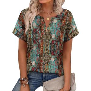 image:imageWIHOLL Womens Summer Tops 2026 Short Sleeve V Neck T Shirts Fashion Beach Vacation Clothes Business Casual OutfitsVintage Boho