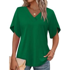 image:imageWIHOLL Womens Summer Tops Short Petal Sleeve Shirts Fashion V Neck Womens Clothing01 Green
