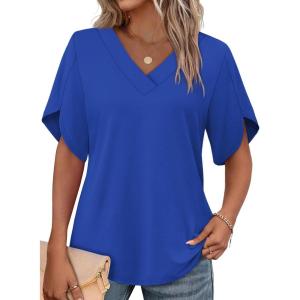 image:imageWIHOLL Womens Summer Tops Short Petal Sleeve Shirts Fashion V Neck Womens Clothing01 Royal