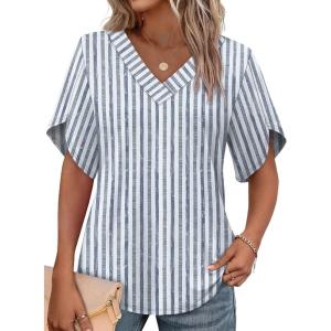 image:imageWIHOLL Womens Summer Tops Short Petal Sleeve Shirts Fashion V Neck Womens ClothingFloral 011