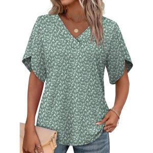 image:imageWIHOLL Womens Summer Tops Short Petal Sleeve Shirts Fashion V Neck Womens ClothingFloral 013