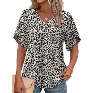 image:imageWIHOLL Womens Summer Tops Short Petal Sleeve Shirts Fashion V Neck Womens ClothingFloral 014
