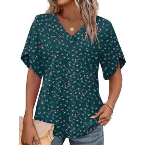 image:imageWIHOLL Womens Summer Tops Short Petal Sleeve Shirts Fashion V Neck Womens ClothingFloral 016