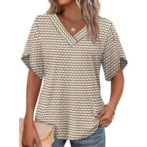 image:imageWIHOLL Womens Summer Tops Short Petal Sleeve Shirts Fashion V Neck Womens ClothingFloral 02
