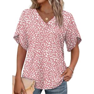 image:imageWIHOLL Womens Summer Tops Short Petal Sleeve Shirts Fashion V Neck Womens ClothingFloral 03