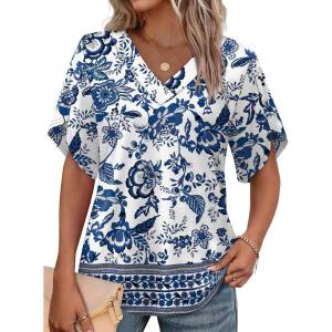 image:imageWIHOLL Womens Summer Tops Short Petal Sleeve Shirts Fashion V Neck Womens ClothingFloral 04
