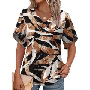 image:imageWIHOLL Womens Summer Tops Short Petal Sleeve Shirts Fashion V Neck Womens ClothingFloral 07