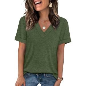 image:imageWIHOLL Womens Summer Tops Short Sleeve Basic Casual V Neck T Shirts Trendy Fashion 2026Army Green