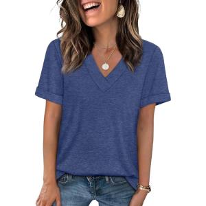 image:imageWIHOLL Womens Summer Tops Short Sleeve Basic Casual V Neck T Shirts Trendy Fashion 2026Dark Blue