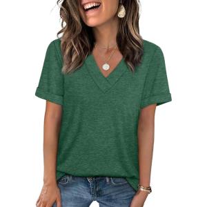 image:imageWIHOLL Womens Summer Tops Short Sleeve Basic Casual V Neck T Shirts Trendy Fashion 2026Green