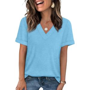 image:imageWIHOLL Womens Summer Tops Short Sleeve Basic Casual V Neck T Shirts Trendy Fashion 2026Light Blue