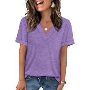 image:imageWIHOLL Womens Summer Tops Short Sleeve Basic Casual V Neck T Shirts Trendy Fashion 2026Purple