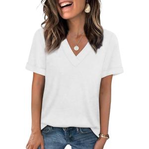 image:imageWIHOLL Womens Summer Tops Short Sleeve Basic Casual V Neck T Shirts Trendy Fashion 2026White