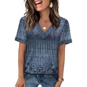 image:imageWIHOLL Womens Summer Tops Short Sleeve Basic Casual V Neck T Shirts Trendy Fashion 2026Z Boho Navy