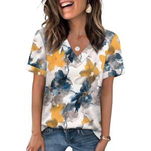 image:imageWIHOLL Womens Summer Tops Short Sleeve Basic Casual V Neck T Shirts Trendy Fashion 2026Z Multi Teal