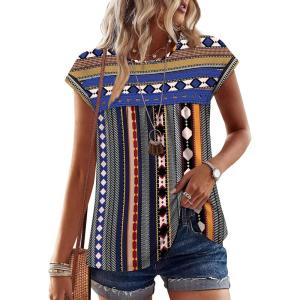 image:imageWIHOLL Womens Summer Tops Trendy 2026 Lace Crochet Cap Short Sleeve Shirts Crew Neck T Shirts Casual Loose BlousesStripes