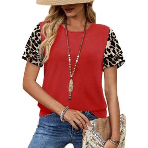 image:imageWIHOLL Womens Summer Tops Trendy Ruffle Sleeve Shirts Casual Chiffon Blouses Beach Vacation Clothes1red Leopard